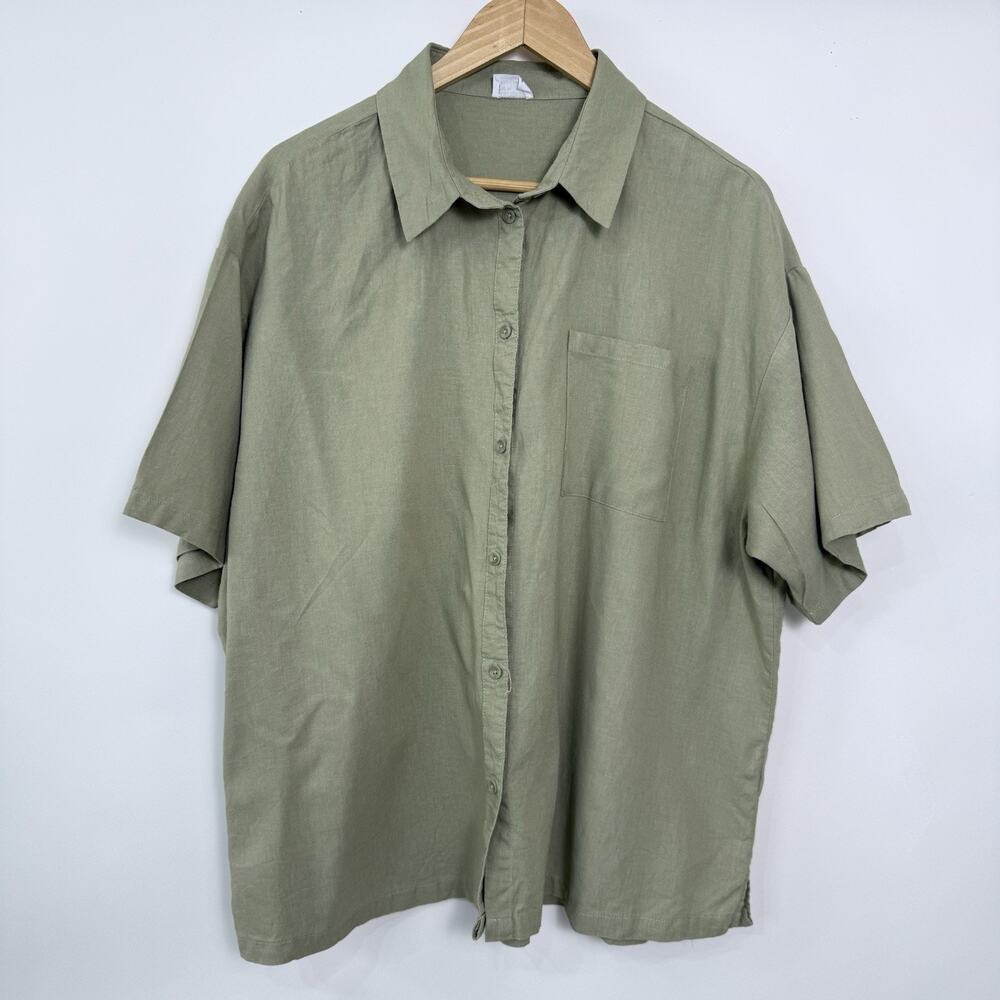 Cotton On Button Up Shirt Womens Size 8 Oversized Linen Viscose Sage Green